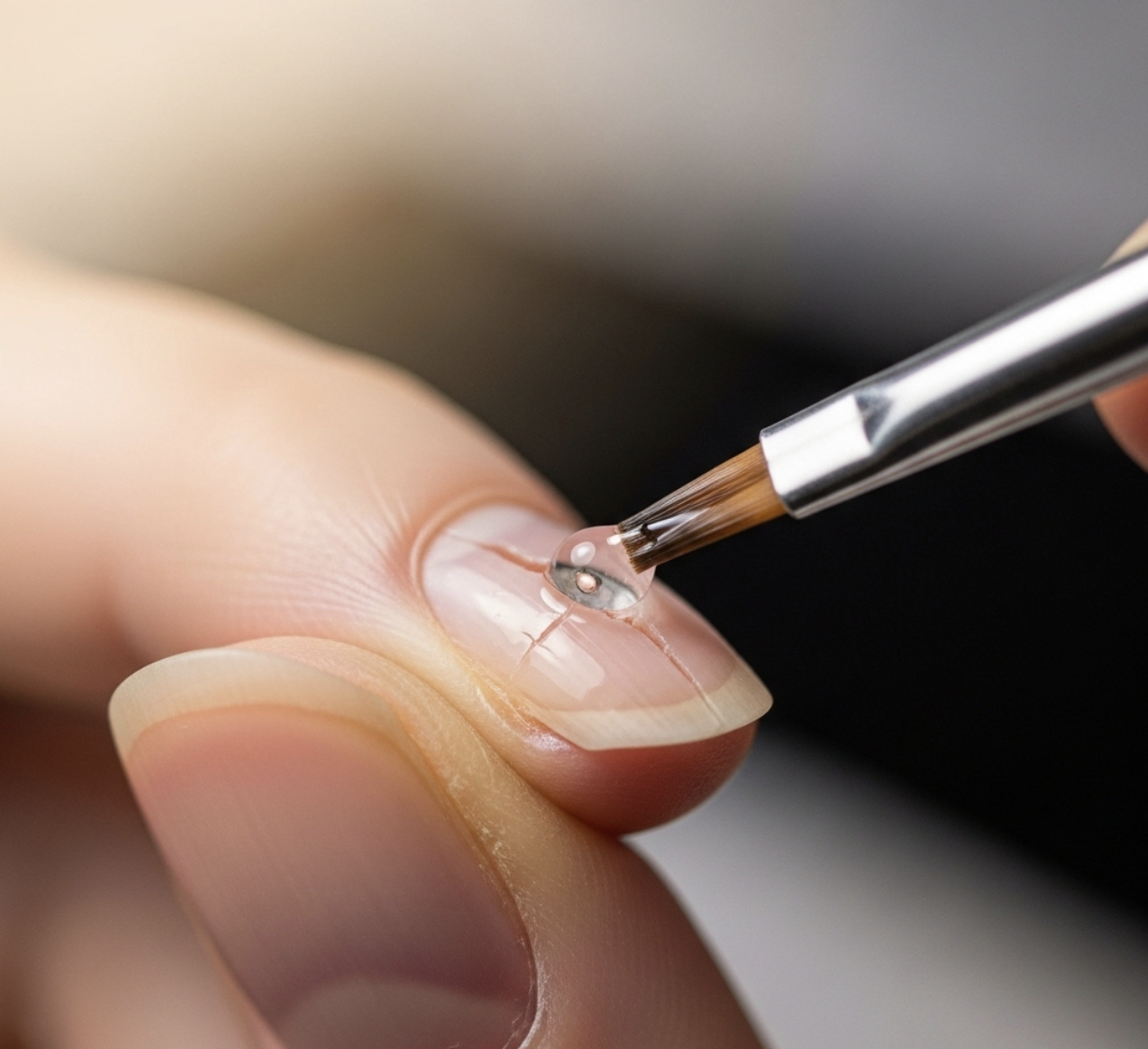 Nail technician applying a repair solution