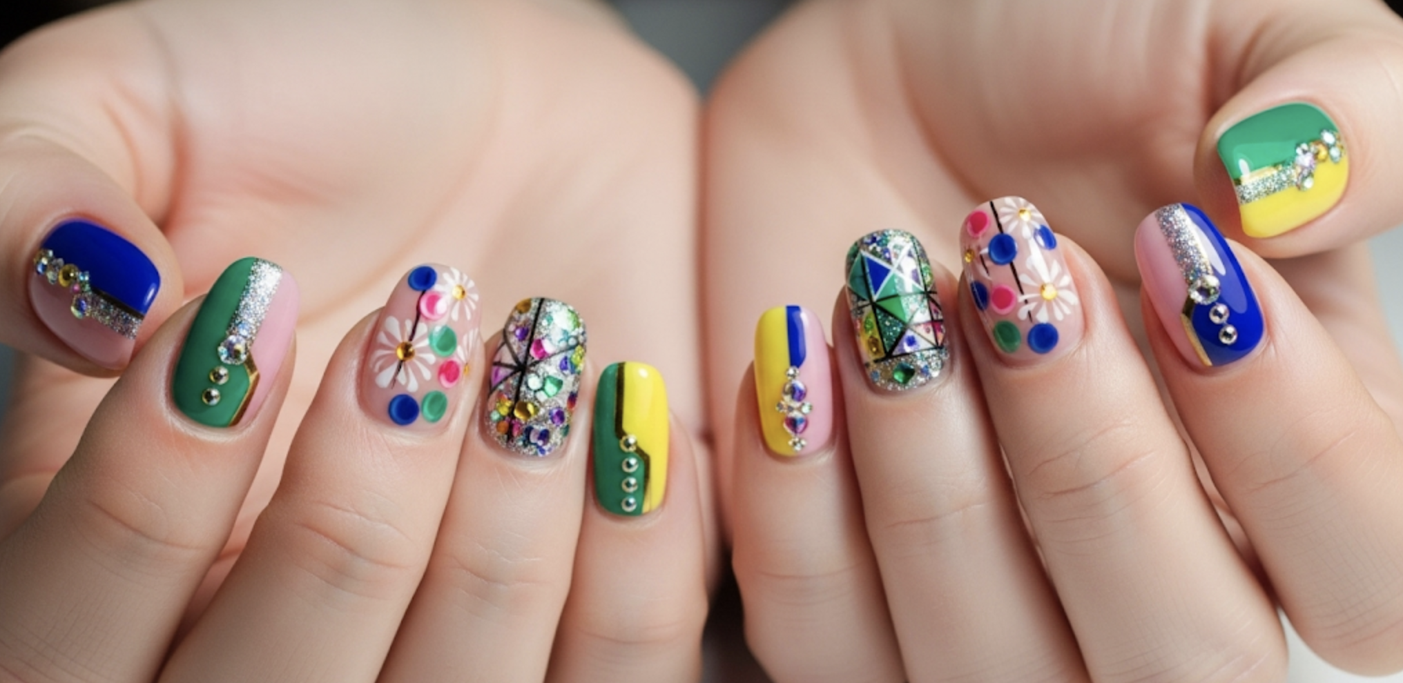 Close-up of intricate nail art designs