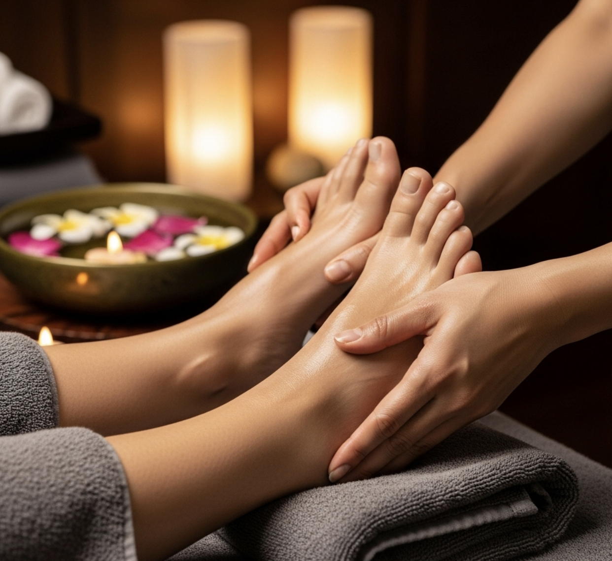 Foot massage during pedicure